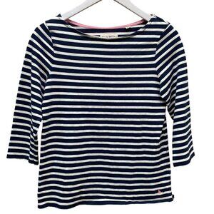 JACK WILLS Nautical Tee Size 4 Navy Blue Stripe 3/4 Sleeve Womens Preppy Top